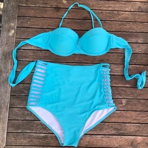 Turquoise High Waisted Bikini, Large